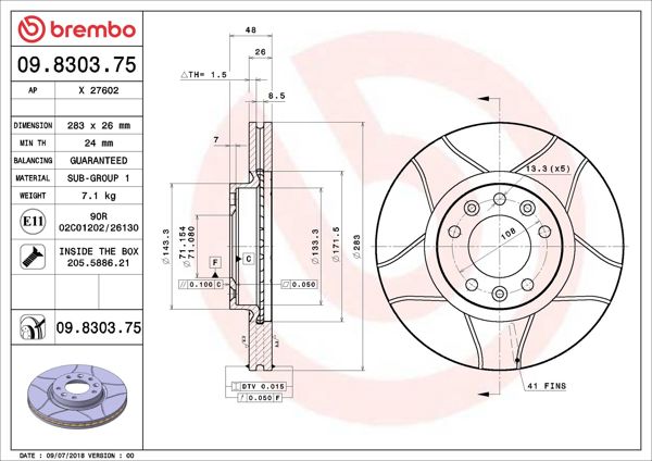 BREMBO 09.8303.75 | Fren Diski Ön Max Peugeot | 2 Adet