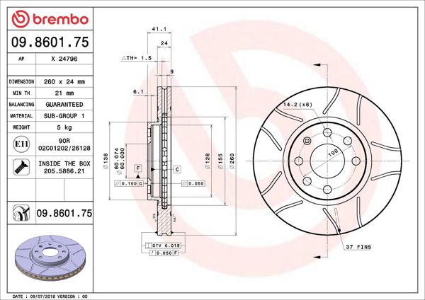BREMBO 09.8601.75 | Fren Diski Ön Max Opel | 2 Adet