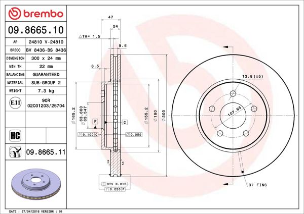 BREMBO 09.8665.10 | Fren Diski Ön Standard Ford | 2 Adet