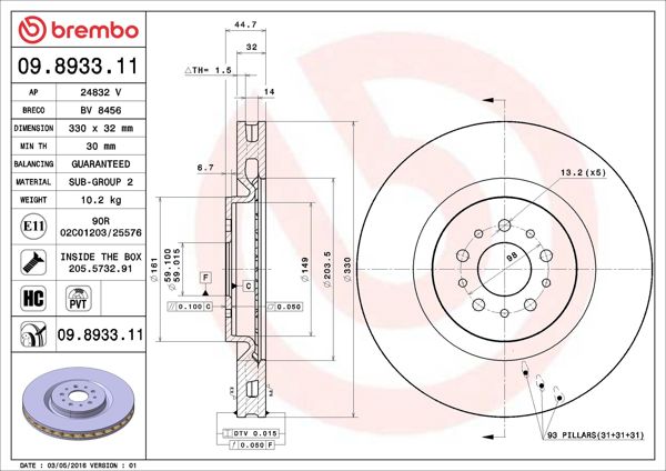 BREMBO 09.8933.11 | Fren Diski Ön UV Coated Alfa Romeo 156 147 GT 03- | 2 Adet