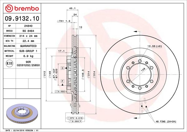 BREMBO 09.9132.10 | Fren Diski Ön Standard Mitsubishi | 2 Adet