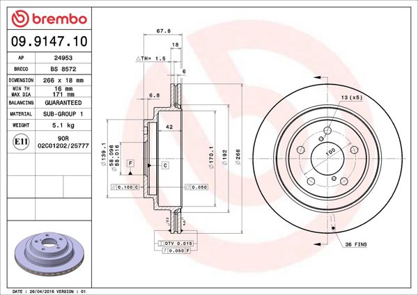 BREMBO 09.9147.10 | Fren Diski Arka Standard Subaru | 2 Adet