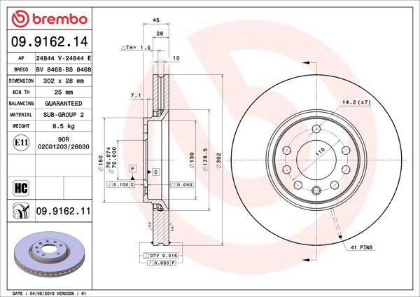 BREMBO 09.9162.11 | Fren Diski Ön UV Coated Chevrolet | 2 Adet