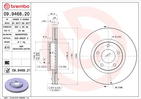BREMBO 09.9468.20 | Fren Diski Ön Havalı (300-5)-(Mazda-3 03 / 07 2.0 / Mazda-5 05 /)
