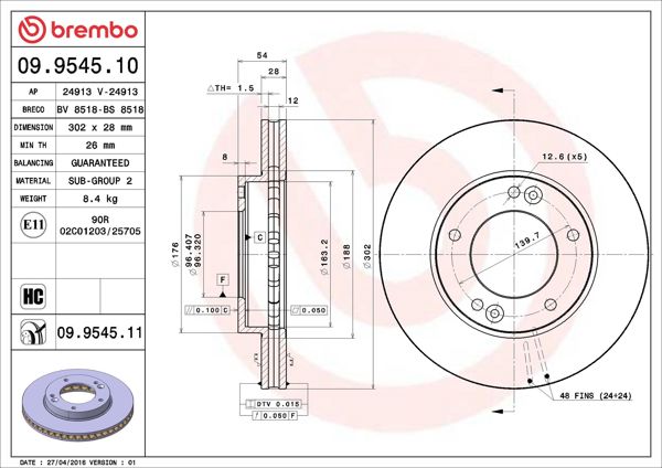 BREMBO 09.9545.10 | Fren Diski Ön Standard Kia | 2 Adet