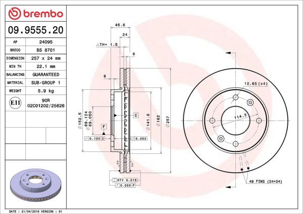 BREMBO 09.9555.20 | Fren Diski Ön Standard Hyundai | 2 Adet