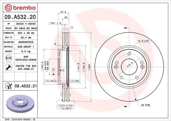 BREMBO 09.A532.21 | Fren Diski Hyundai ix35/i30/Kia Ceed/Sportage Ön 30mm 2 Adet