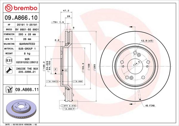 BREMBO 09.A866.11 | Fren Diski Ön UV Coated Honda | 2 Adet