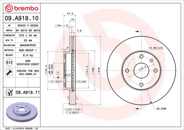 BREMBO 09.A918.10 | Fren Diski Ön Standard Chevrolet | 2 Adet