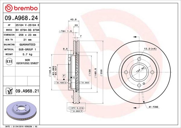 BREMBO 09.A968.21 | Fren Diski Ön UV Coated Ford | 2 Adet