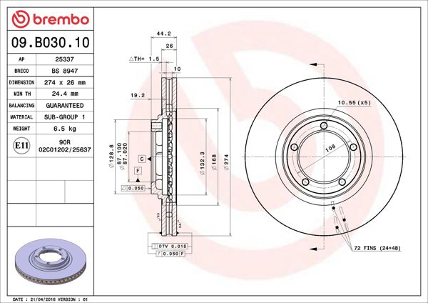 BREMBO 09.B030.10 | Fren Diski Ön Standard Hyundai | 2 Adet