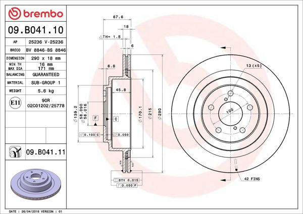 BREMBO 09.B041.10 | Fren Diski Arka Standard Subaru | 2 Adet