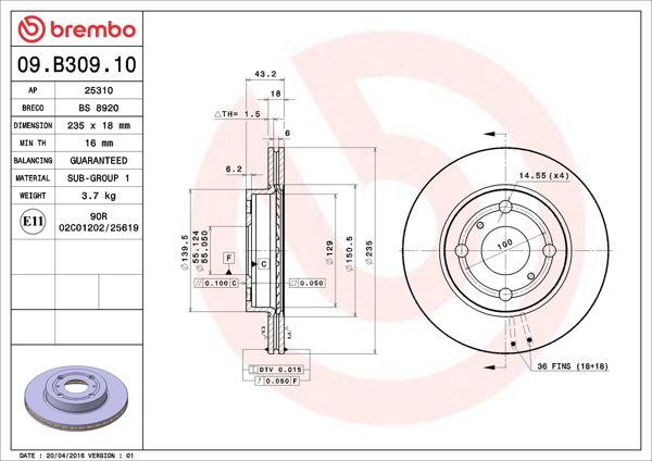 BREMBO 09.B309.10 | Fren Diski Ön Standard Toyota | 2 Adet