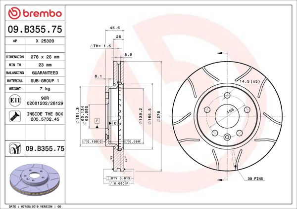 BREMBO 09.B355.75 | Fren Diski Ön Max Chevrolet | 2 Adet
