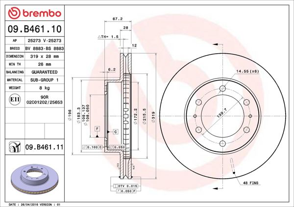 BREMBO 09.B461.11 | Fren Diski Ön UV Coated Toyota | 2 Adet