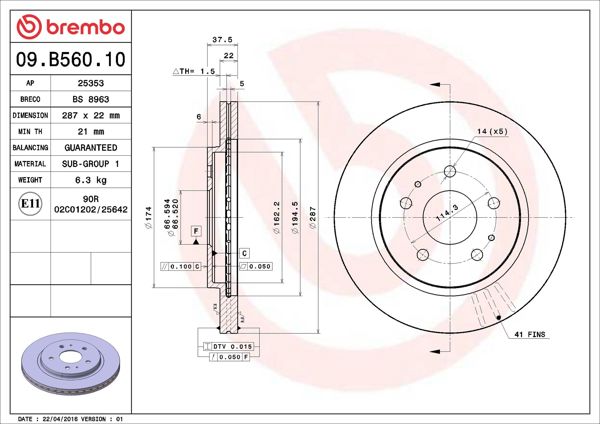 BREMBO 09.B560.10 | Fren Diski Ön Standard Toyota | 2 Adet