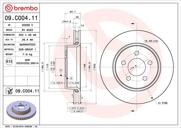 BREMBO 09.C004.11 | Fren Diski Ön UV Coated Jeep | 2 Adet