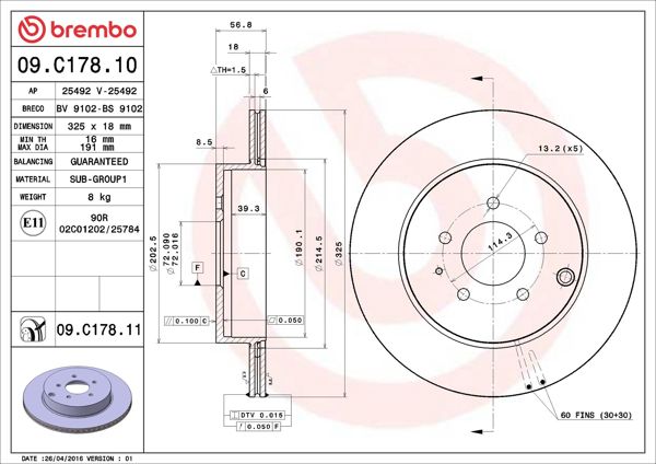 BREMBO 09.C178.11 | Fren Diski Arka Mazda Cx-7 UV Coated | 2 Adet