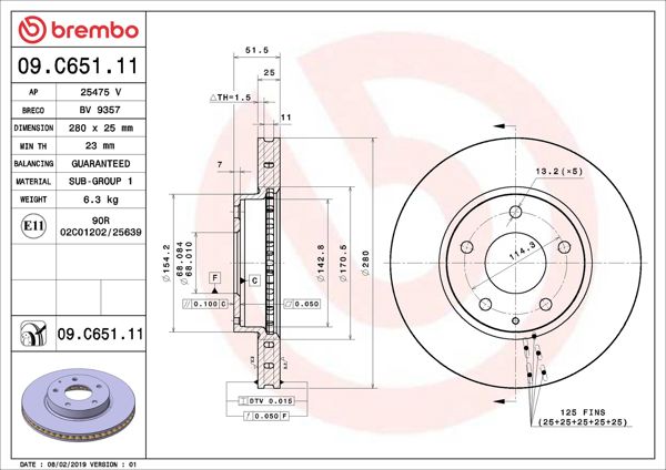 BREMBO 09.C651.11 | Fren Diski Ön UV Coated Mazda | 2 Adet