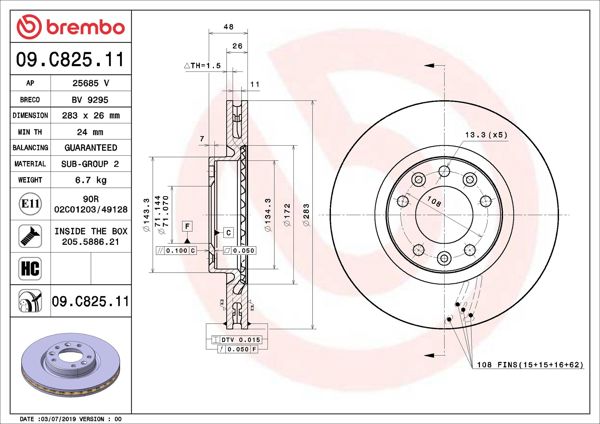 BREMBO 09.C825.11 | Fren Diski Ön UV Coated Opel | 2 Adet
