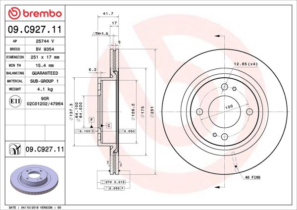 BREMBO 09.C927.11 | Fren Diski Ön Mitsubishi Mırage Space Star 12-/ Space Star 1.2 2020-/ Attrage 13-/ 251×4 | 2 Adet