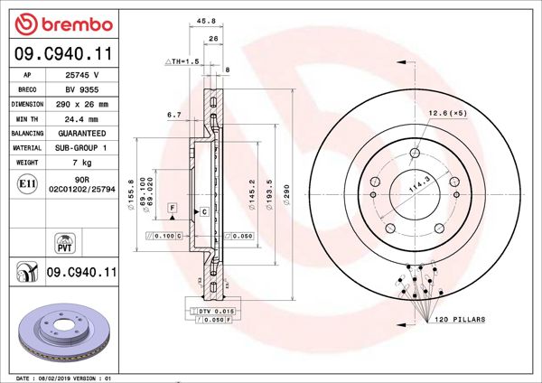 BREMBO 09.C940.11 | Fren Diski Ön UV Coated Mitsubishi | 2 Adet