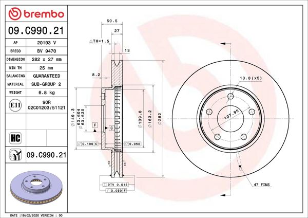 BREMBO 09.C990.21 Ford Focus 2018-2025 Model Arası Ön Fren Diski Takım