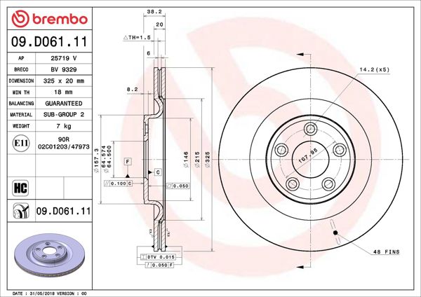 BREMBO 09.D061.11 | Fren Diski Arka UV Coated Jaguar | 2 Adet