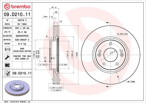 BREMBO 09.D210.11 | Fren Diski Ön UV Coated Hyundai | 2 Adet