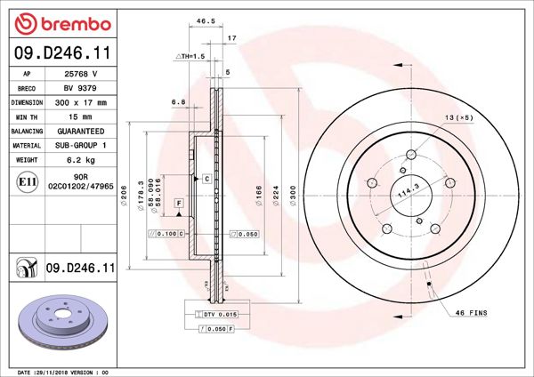 BREMBO 09.D246.11 | Fren Diski Ön Arka UV Coated Chevrolet | 2 Adet