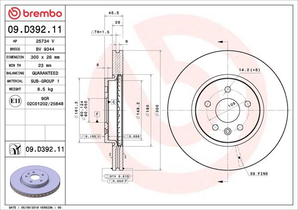 BREMBO 09.D392.11 | Fren Diski Ön UV Coated Opel | 2 Adet