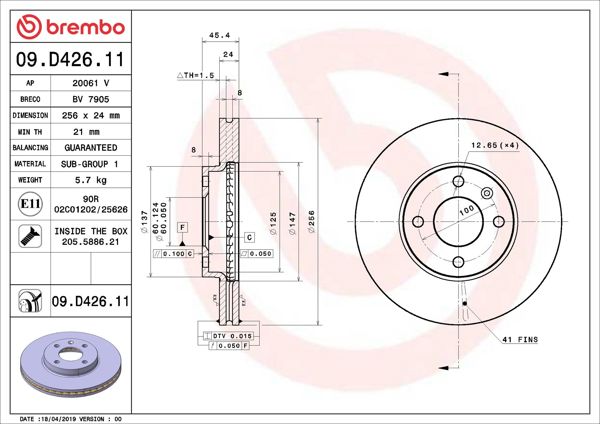 BREMBO 09.D426.11 | Fren Diski Ön UV Coated Chevrolet | 2 Adet