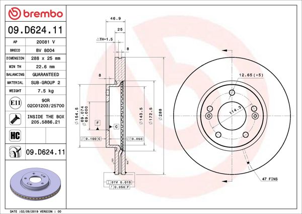 BREMBO 09.D624.11 | Fren Diski Ön UV Coated Hyundai | 2 Adet