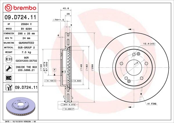 BREMBO 09.D724.11 | Fren Diski Ön UV Coated Ssangyong | 2 Adet