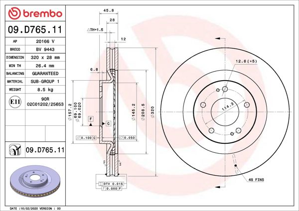 BREMBO 09.D765.11 | Fren Diski Ön UV Coated Mitsubishi | 2 Adet