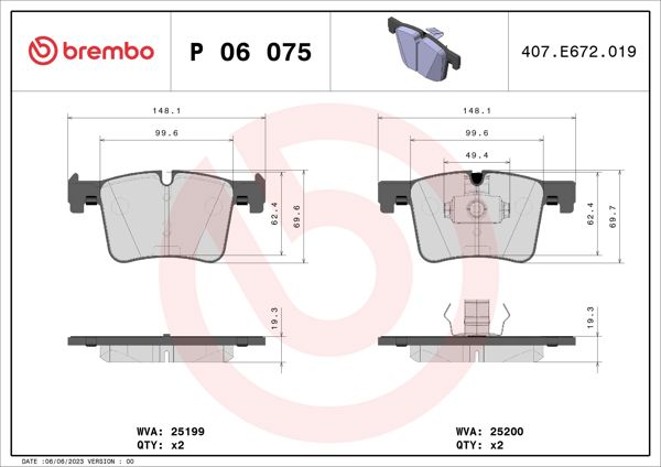 BREMBO P 06 075 | Fren Balatası Ön F20 / F22 / F25 / F30