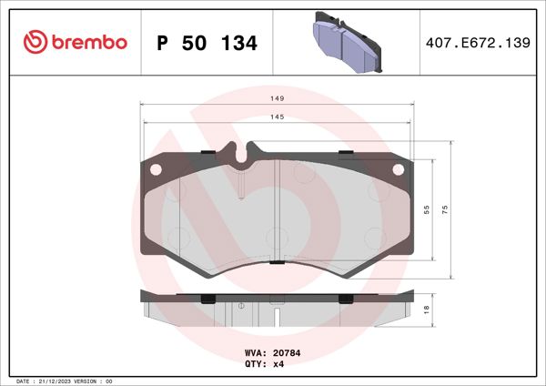 BREMBO P 50 134 | Fren Balatası W460 / 463 Ön