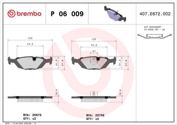 BREMBO P06009 | Fren Balatası Arka Low-Met BMW