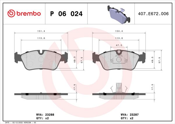 BREMBO P06024 | Fren Balatası Ön E36 / E46