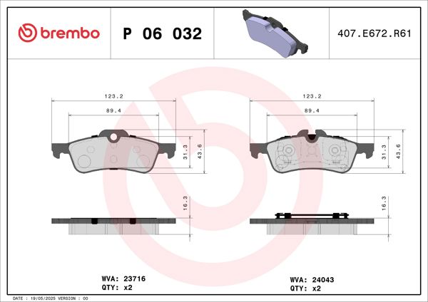 BREMBO P06032 | Fren Balatası Arka Low-Met Mini