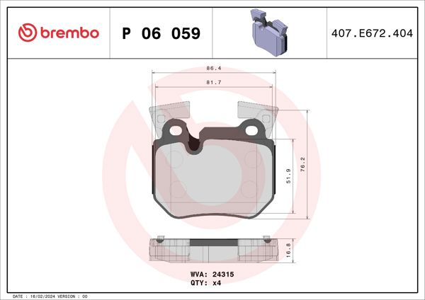 BREMBO P06059 | Fren Balatası Arka Low-Met BMW