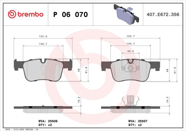 BREMBO P06070 | Fren Balatası Ön BMW F20 F21 F30 F31 F32 F33 F36 G20 2550601