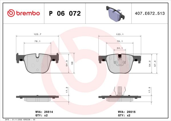 BREMBO P06072 | Fren Balatası Arka BMW F30 / 32 / 33 / 36 / 330D / 335I / 430D / 435I