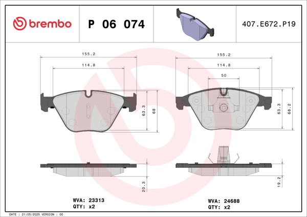 BREMBO P06074 | Fren Balatası Ön BMW F10 / 11 / 12 / 13 / 06 525 / 530 / 535