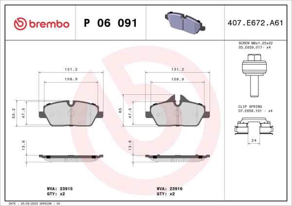 BREMBO P06091 | Fren Balatası Ön Low-Met BMW