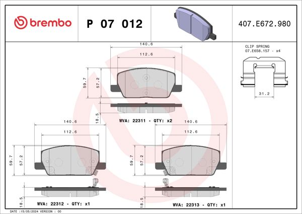 BREMBO P07012 | Fren Balatası Ön Low-Met Chevrolet