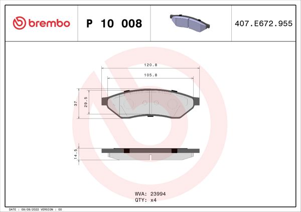 BREMBO P10008 | Fren Balatası Arka Low-Met Chevrolet