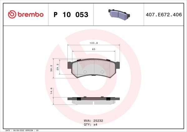 BREMBO P10053 | Fren Balatası Arka Low-Met Chevrolet