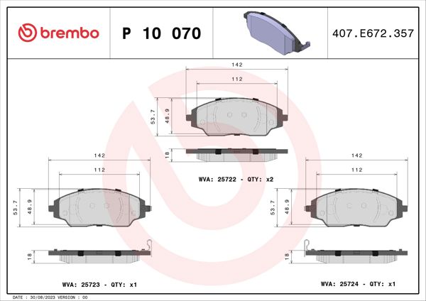 BREMBO P10070 | Fren Balatası Ön Low-Met Chevrolet