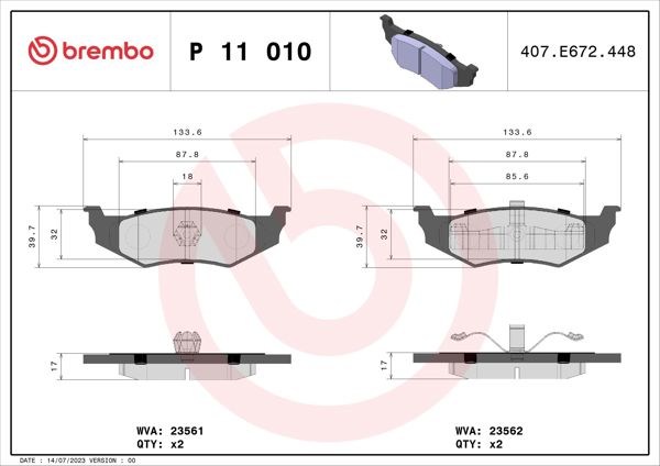BREMBO P11010 | Fren Balatası Arka Low-Met Chrysler